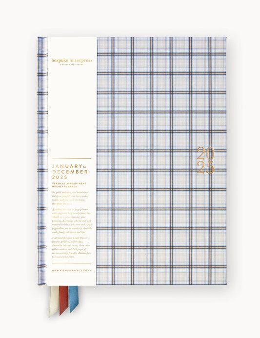 2025 Vertical Linen Bound Planner - Blue Check